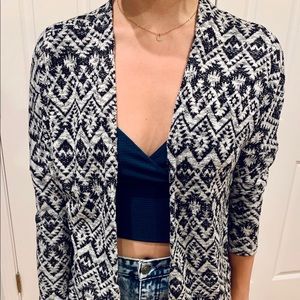 Tribal Pattern Open-Front Cardigan w/ 3/4 Sleeves